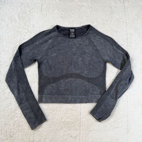Victoria’s Secret Pink Seamless Workout Cropped Crew Grey Shirt Womens - Picture 1 of 5